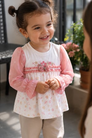 Tül Kol Detaylı Kız Çocuk %100 Pamuk Mevsimlik Takım 13672