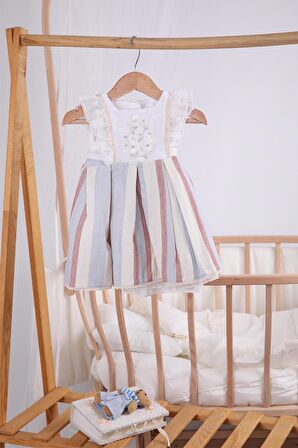 Papatya Nakışlı Pileli Bayramlık Kız Bebek Elbise 13903