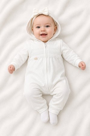 Kız Bebek Işıltılı Kumaş Detaylı Kapüşonlu Tulum 14002 