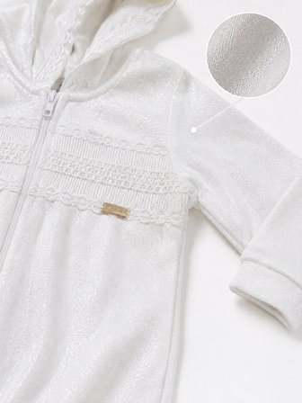 Kız Bebek Işıltılı Kumaş Detaylı Kapüşonlu Tulum 14002 