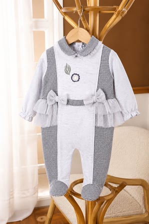 Özel Tasarım Kız Bebek Etekli Tulum Çiçek Nakışlı Quenn Collection Yenidoğan Bebek Hediyesi 14031