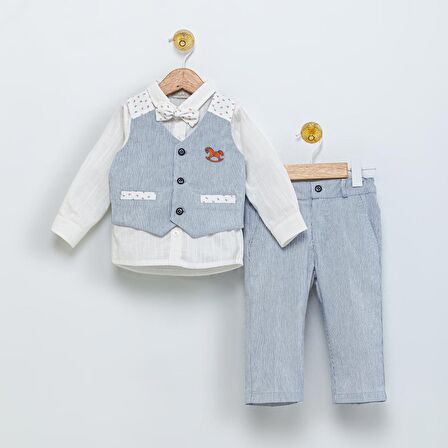 Babydola 1-5 Yaş Papyon Yelek Gömlek Pantolon Bayramlık Çocuk Takım Elbise 4'lü Set 15054