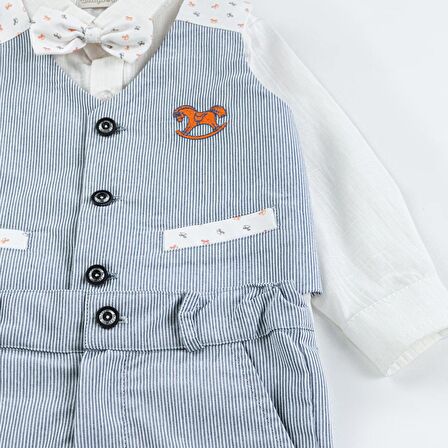 Babydola 1-5 Yaş Papyon Yelek Gömlek Pantolon Bayramlık Çocuk Takım Elbise 4'lü Set 15054