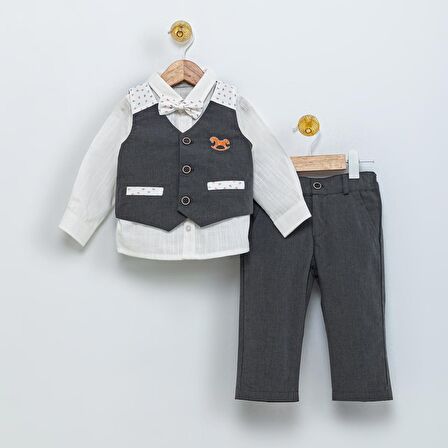 Babydola 1-5 Yaş Papyon Yelek Gömlek Pantolon Bayramlık Çocuk Takım Elbise 4'lü Set 15054
