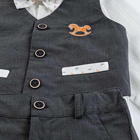 Babydola 1-5 Yaş Papyon Yelek Gömlek Pantolon Bayramlık Çocuk Takım Elbise 4'lü Set 15054
