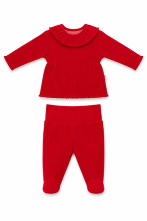 Kadife Dokulu Kız Bebek Patikli Alt Üst Takım 15302