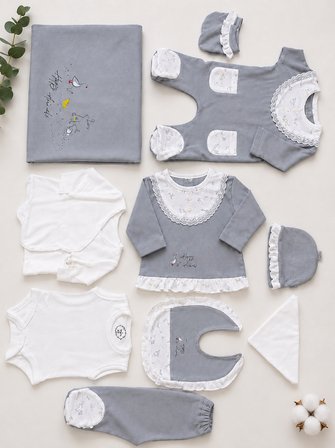 Hayvan Desenli Kız Bebek Hastane Çıkışı 10lu Set Hediye Kutulu 15326