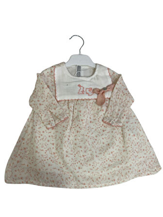 Babydoll Elbise Babydola Ekru - Koyu Gül Asortili