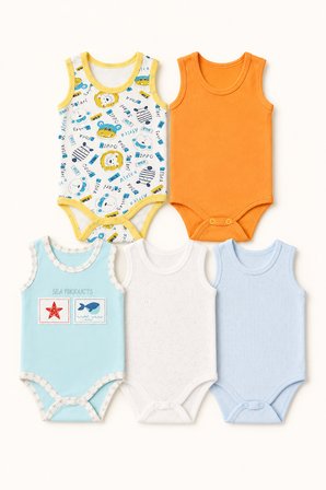 5'li Atlet Kol Çıtçıtlı Badi Mix Set