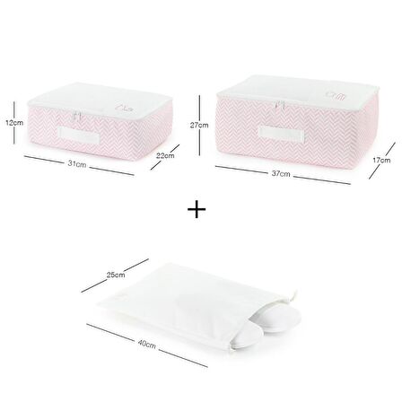 OCEAN HOME 3'lü Pembe Desenli Kumaş Bavul İçi Organizer Set 