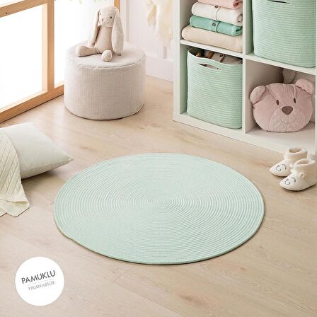 Ocean Home Yıkanabilir Mint Kırçıllı Pamuklu Halı Kilim 80 Cm Çap