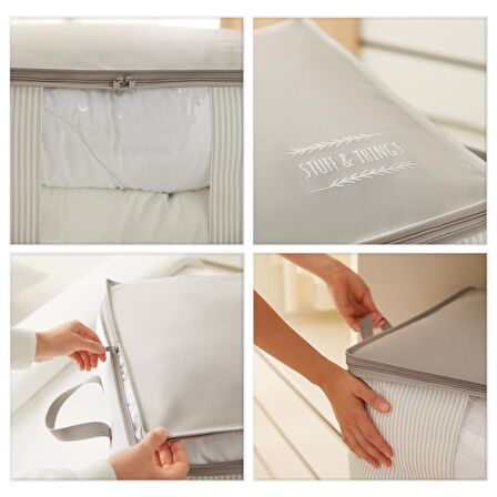 Ocean Home 3'lü Pvc Pencereli Stuff&Things Gri Çizgili Hurç Set 
