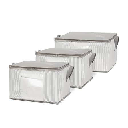 Ocean Home 3'lü Pvc Pencereli Stuff&Things Gri Çizgili Hurç Set 