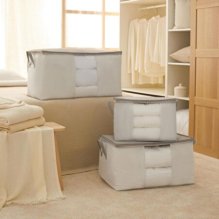 Ocean Home 3'lü Pvc Pencereli Stuff&Things Gri Çizgili Hurç Set 