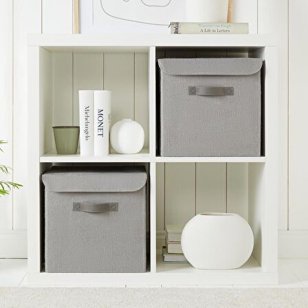 2'li Gri Renk Jüt Kapaklı Kutu Set 30x30x30 cm