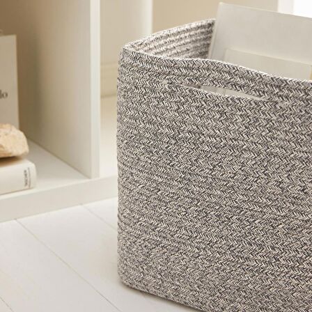 Ocean Home Textile Gri Kırçıllı Pamuklu Sepet 30 x 30 x 30 cm