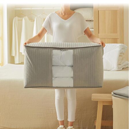 2'li Mega Boy Pvc Pencereli Gri Renk Kapitone Hurç Set 75 x 40 x 40 cm