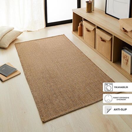 Yıkanabilir Jüt Görünümlü Naturel Renk Balıksırtı Halı Kilim 80 x 150 cm