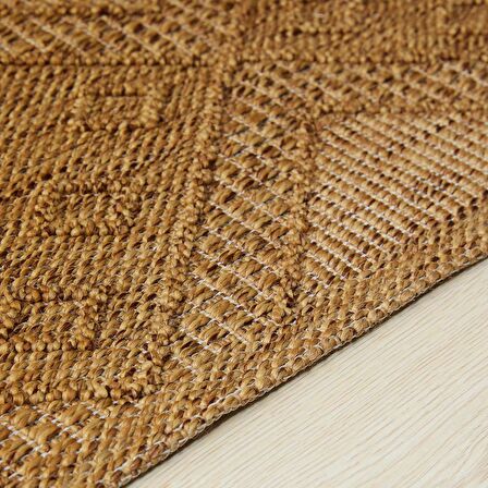 Ocean Home Textile Yıkanabilir Saçaklı Jüt Görünümlü Naturel Renk Karo Desenli Halı Kilim 160 x 230 cm
