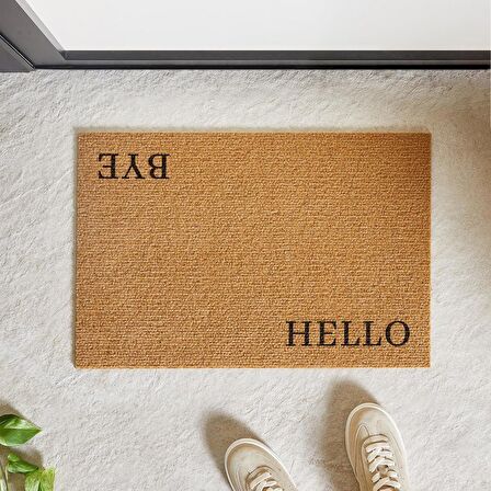 Ocean Home Textile 360 gr Kaymaz Tabanlı Bej Renk Hello Bye Kapı Önü Paspası 40 x 60 cm