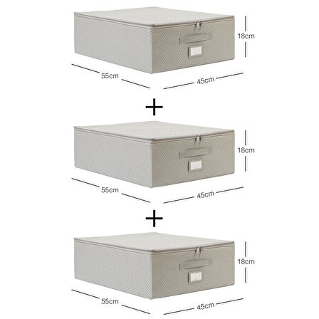 Ocean Home Textile 3'lü Orta Boy Gri Balıksırtı Destekli Hurç Set 45 x 55 x 18 cm