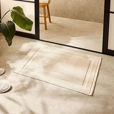 Ocean Home Textile Yıkanabilir Pamuklu Ekru Renk Banyo Paspası 60 x 90 cm