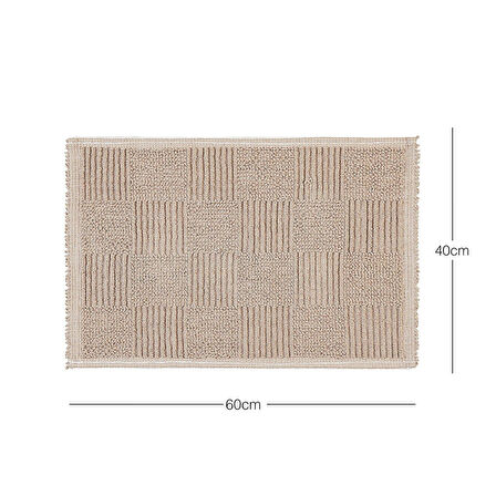 Ocean Home Textile Yıkanabilir Pamuklu Bej Renk Dama Desen Banyo Paspası 40 x 60 cm