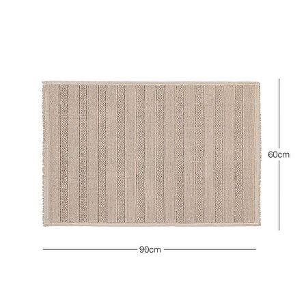 Ocean Home Textile Yıkanabilir Pamuklu Bej Renk Çizgi Desen Banyo Paspası 60 x 90 cm
