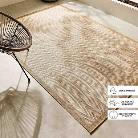 Ocean Home Textile Leke Tutmaz İç Dış Mekan Bej Renk Balıksırtı Halı Kilim 80 x 300 cm