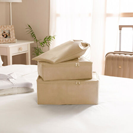 Ocean Home Textile 6'lı Bej Renk Bavul İçi Düzenleyici Set
