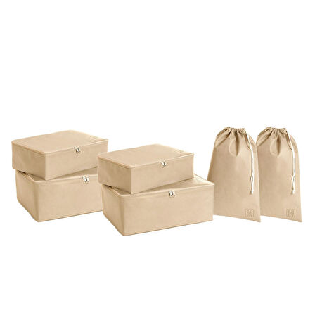 Ocean Home Textile 6'lı Bej Renk Bavul İçi Düzenleyici Set