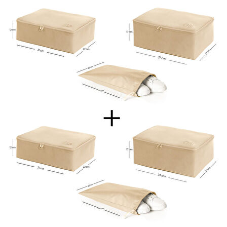 Ocean Home Textile 6'lı Bej Renk Bavul İçi Düzenleyici Set