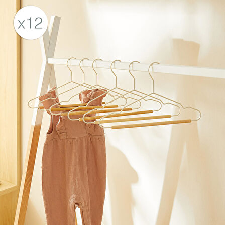 Ocean Home Textile 12'li Ahşap Destekli Mat Beyaz Renk Kauçuk Kaplamalı Metal Çocuk Giysi Askısı 18 x 32 x 0.3 cm