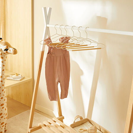 Ocean Home Textile 12'li Ahşap Destekli Mat Beyaz Renk Kauçuk Kaplamalı Metal Çocuk Giysi Askısı 18 x 32 x 0.3 cm