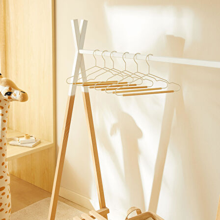 Ocean Home Textile 12'li Ahşap Destekli Mat Beyaz Renk Kauçuk Kaplamalı Metal Çocuk Giysi Askısı 18 x 32 x 0.3 cm