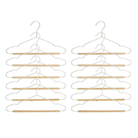 Ocean Home Textile 12'li Ahşap Destekli Mat Beyaz Renk Kauçuk Kaplamalı Metal Çocuk Giysi Askısı 18 x 32 x 0.3 cm