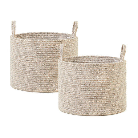 Ocean Home Textile 2'li Bej Kırçıllı Pamuklu Halat Sepet Set 35 x 27 cm