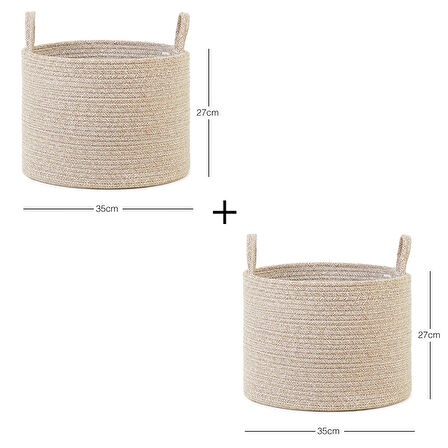 Ocean Home Textile 2'li Bej Kırçıllı Pamuklu Halat Sepet Set 35 x 27 cm