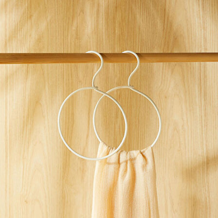 Ocean Home Textile 2'li Halka Ekru Renk Kumaş Kaplı Metal Aksesuar Askısı 24.5 x 16 x 0.5 cm