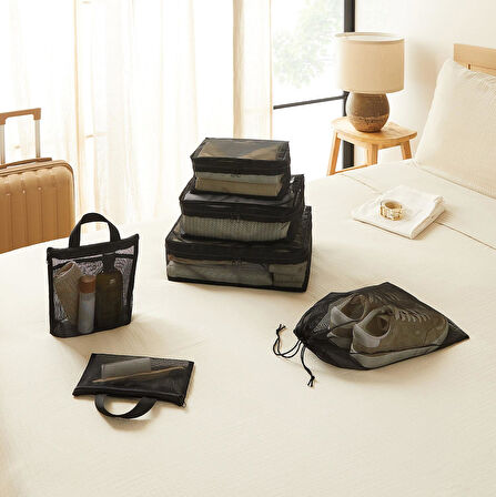 Ocean Home Textile 6'lı Siyah Renk File Bavul İçi Düzenleyici Set