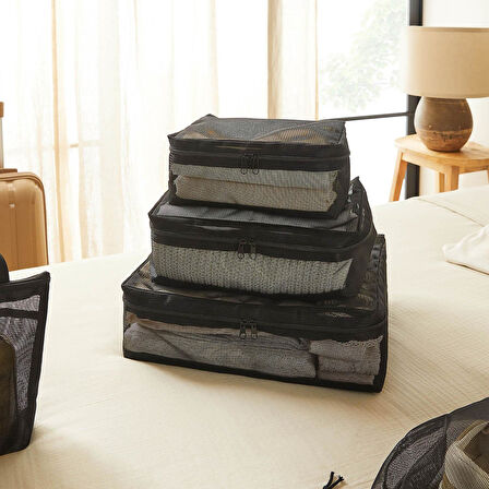 Ocean Home Textile 6'lı Siyah Renk File Bavul İçi Düzenleyici Set