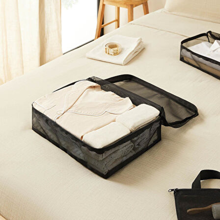 Ocean Home Textile 6'lı Siyah Renk File Bavul İçi Düzenleyici Set