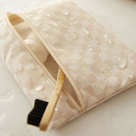 Ocean Home Textile 3'lü Su Geçirmez Pvc Astarlı Bej Dama Desen Islak Kuru Çantası 20 x 13 / 24 x 20 / 30 x 24 cm