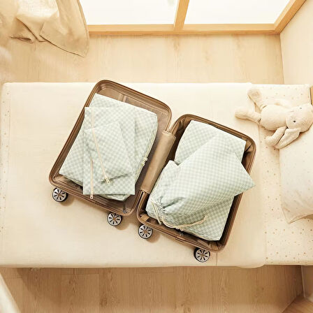 Ocean Home Textile 6'lı Mint Dama Desen Pamuklu Bavul İçi Düzenleyici Set