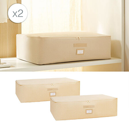 Ocean Home Textile 2'li Mega Boy Bej Balıksırtı Baza Altı Hurç Set 74 x 46 x 22 cm