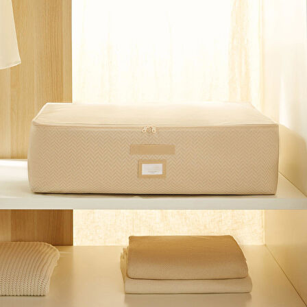 Ocean Home Textile 2'li Mega Boy Bej Balıksırtı Baza Altı Hurç Set 74 x 46 x 22 cm