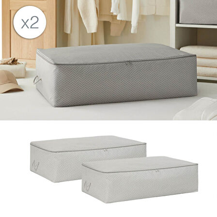 Ocean Home Textile 2'li Mega Boy Gri Balıksırtı Baza Altı Hurç Set 74 x 46 x 22 cm