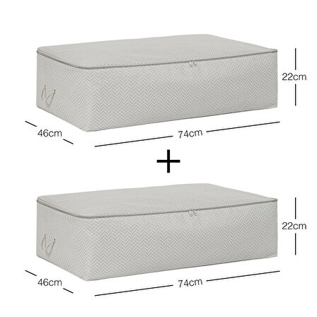 Ocean Home Textile 2'li Mega Boy Gri Balıksırtı Baza Altı Hurç Set 74 x 46 x 22 cm