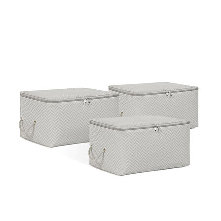 Ocean Home Textile 3'lü Küçük Boy Gri Balıksırtı Hurç Set 30 x 22 x 18 cm