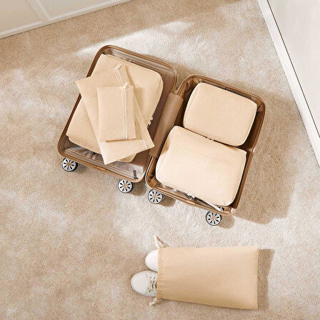 Ocean Home Textile 6'lı Jüt Keten Kumaş Bavul İçi Düzenleyici Set